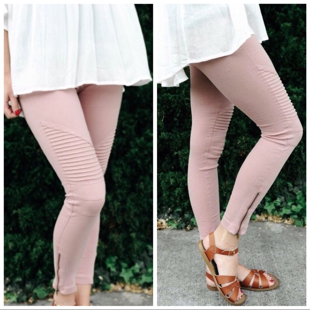 Dusty Mauve Moto Biker Legging w/zipper S/M L/XL - Picture 1 of 5